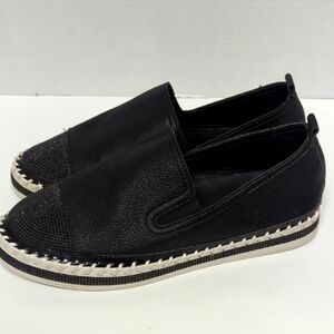 Shuntian Faux Leather Flats Woman Sz 10 Beaded Weaved Sole Accent Black